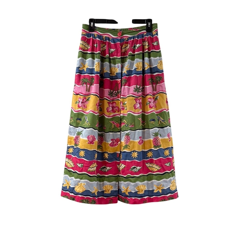 Vintage 90s Coastal Grandmacore Resort  Cotton USA Tropical Beach Midi Skirt M